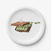 お金の束でいっぱいの漫画のスーツケース ペーパープレート (正面)