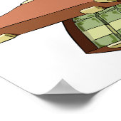 お金の束でいっぱいの漫画のスーツケース ポスター (角)