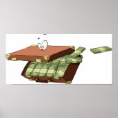 お金の束でいっぱいの漫画のスーツケース ポスター (正面)