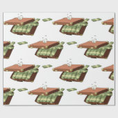 お金の束でいっぱいの漫画のスーツケース ラッピングペーパー (フラット)