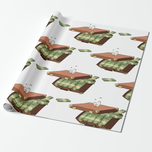 お金の束でいっぱいの漫画のスーツケース ラッピングペーパー (アンロールド)