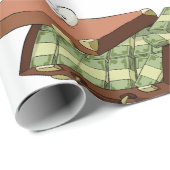 お金の束でいっぱいの漫画のスーツケース ラッピングペーパー (ロールコーナー)