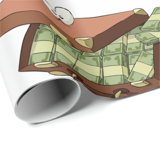 お金の束でいっぱいの漫画のスーツケース ラッピングペーパー (ロールコーナー)