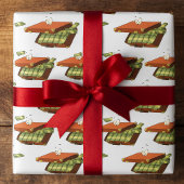 お金の束でいっぱいの漫画のスーツケース ラッピングペーパー