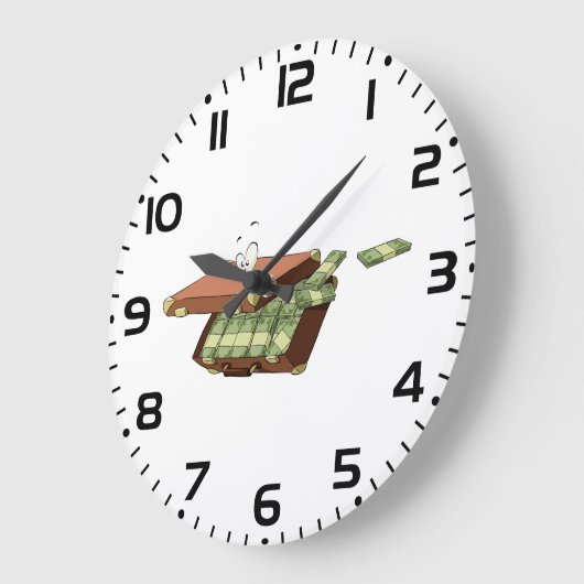 お金の束でいっぱいの漫画のスーツケース ラージ壁時計 (傾斜)