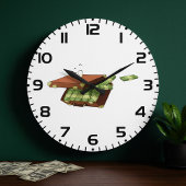 お金の束でいっぱいの漫画のスーツケース ラージ壁時計