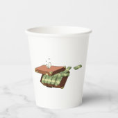 お金の束でいっぱいの漫画のスーツケース 紙コップ (正面)