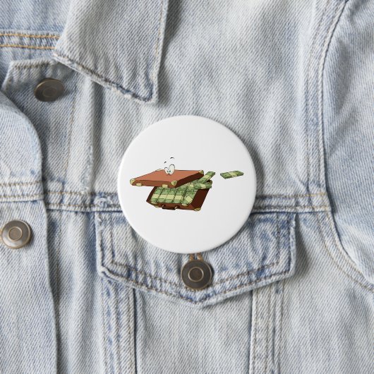 お金の束でいっぱいの漫画のスーツケース 缶バッジ (インサイチュ)