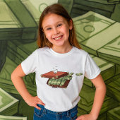 お金の束でいっぱいの漫画のスーツケース Tシャツ