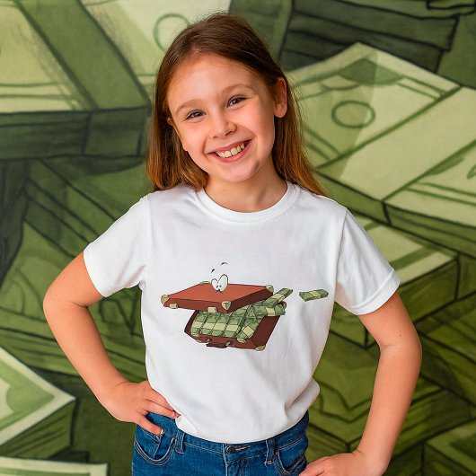 お金の束でいっぱいの漫画のスーツケース Tシャツ