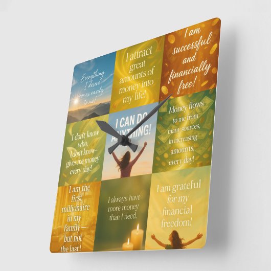 お金の肯定 スクエア壁時計 (傾斜)