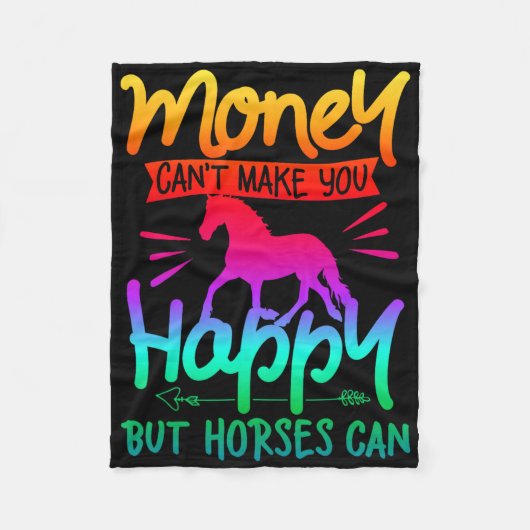 お金の買カント幸せ馬カラフル和乗り フリースブランケット (正面)