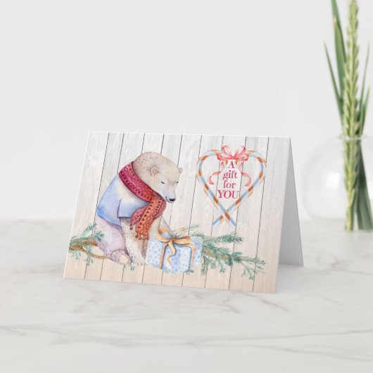 お金はギフトカードとクリスマスの白くまを囲みました シーズンカード (正面)