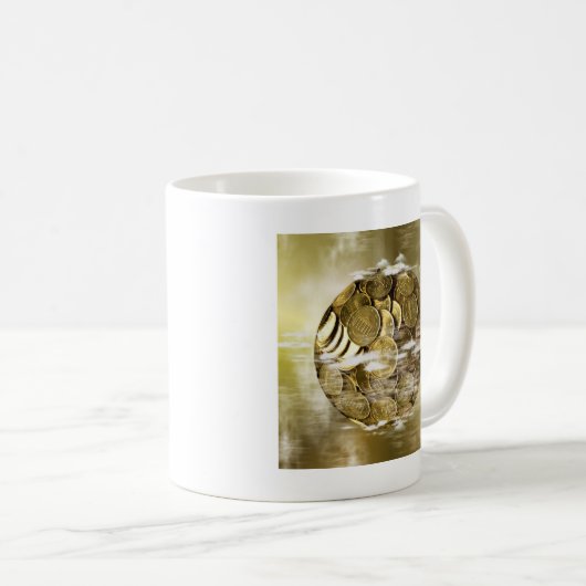 お金は世界を動かすのまわりに、お金の世界の金ゴールド コーヒーマグカップ (正面右)