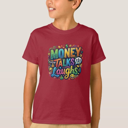 お金は語る 笑う - おもしろお金ユーモアTシャツ Tシャツ (正面)