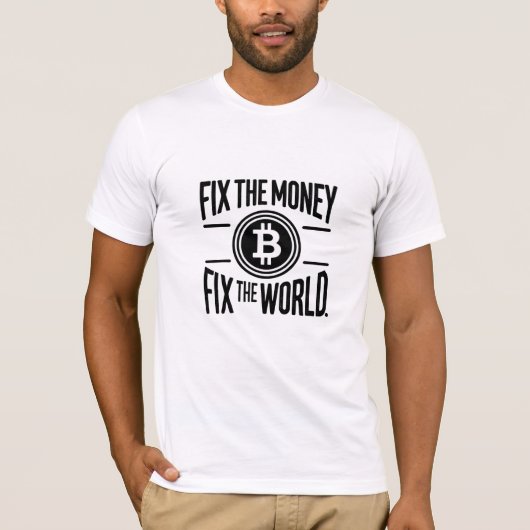 お金を修正World Bitcoin Cryptocurrency Tシャツ (正面)