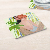 お金を思い浮かべる スクエアペーパーコースター (アングル)