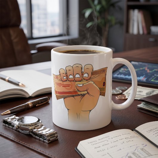 お金を握る コーヒーマグカップ