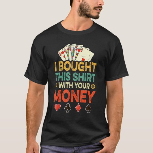 お金買のトランプのポーカートランプと一緒に Tシャツ (正面)