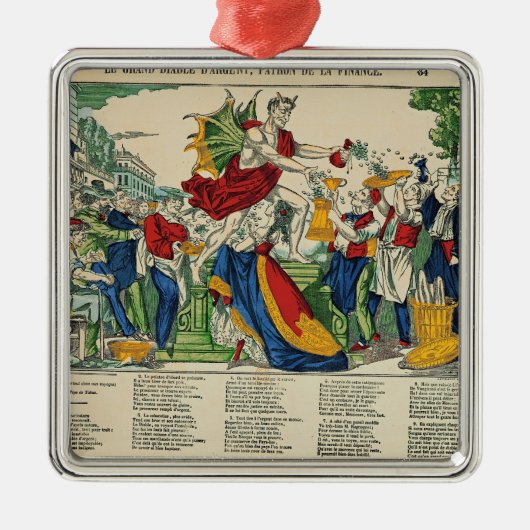 お金1860年の鬼の風刺漫画 メタルオーナメント (正面)