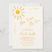 お陽気な少年の誕生を祝うベビーシャワー「ヒアカムズザサン ワンピースの少年」 招待状 (正面)