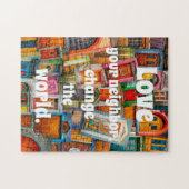 お隣カラフルのヴィンテージドアコラージュを愛する ジグソーパズル (横)