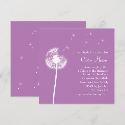 お願いだ！ブライダルシャワーの招待（紫） 招待状 (正面/裏面)