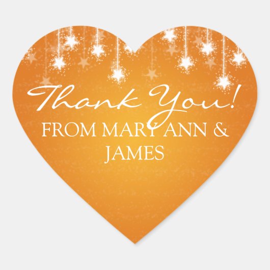お願いエレガントキラキラ輝く星オレンジ ハートシール (正面)