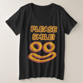 「お願いスマイル!」 かわいいデザイン。買今 プラスサイズTシャツ