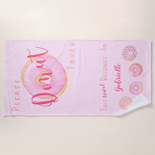 お願いドーナツTouch – あなたの名前 – おもしろいピンクのドーナツ ビーチタオル (正面)