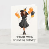 お願いビーウィッチング誕生日ハロウィーンウィッチ カード (正面)