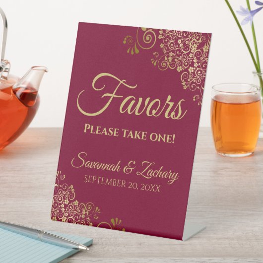 お願い一つエレガントのブルゴーニュと金ゴールド結婚の 台座サイン (インサイチュ)