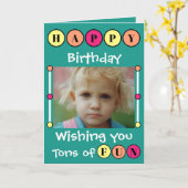 お願い多くのおもしろいグリーンキッズフォト誕生日 カード (黄色い花)