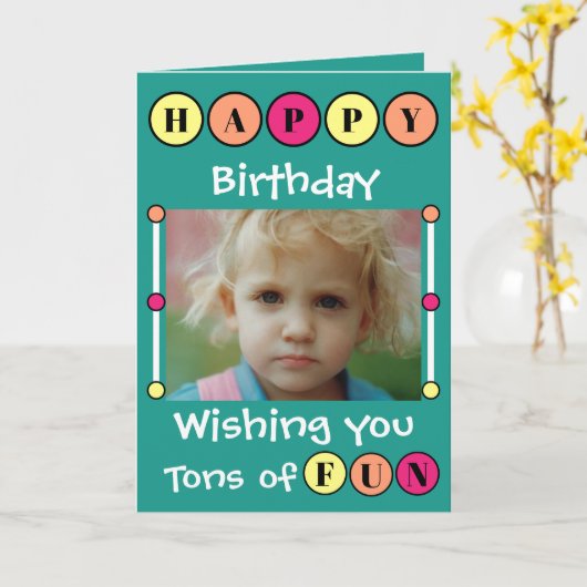 お願い多くのおもしろいグリーンキッズフォト誕生日 カード (黄色い花)