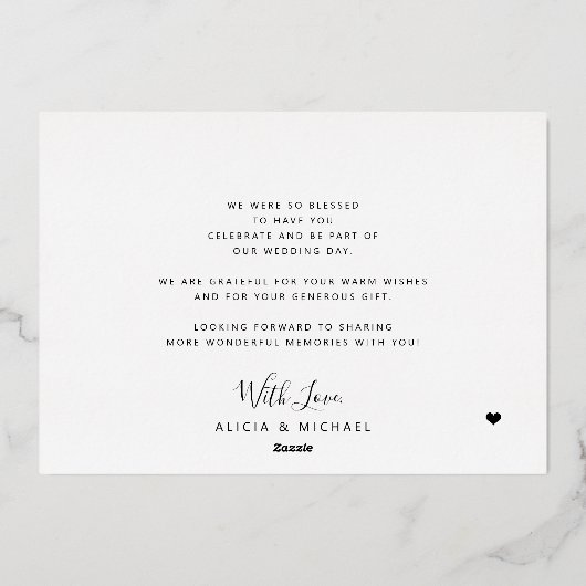 お願い結婚の写真モダン金ゴールドフォイルカード 箔招待状 (裏面)