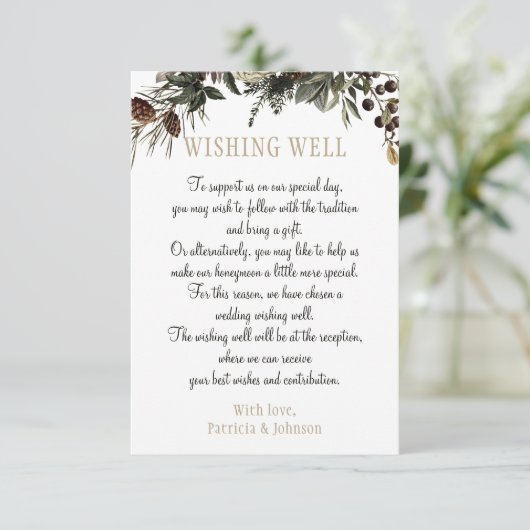 お願い良いエレガントフローラシックな冬の結婚式 エンクロージャーカード (スタンド正面)