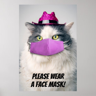お願い衣服顔マスクかわいい猫 ポスター