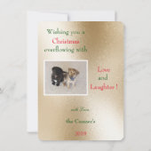 お願い赤、金ゴールド&グリーンホリデーフォトカード サンキューカード (裏面)