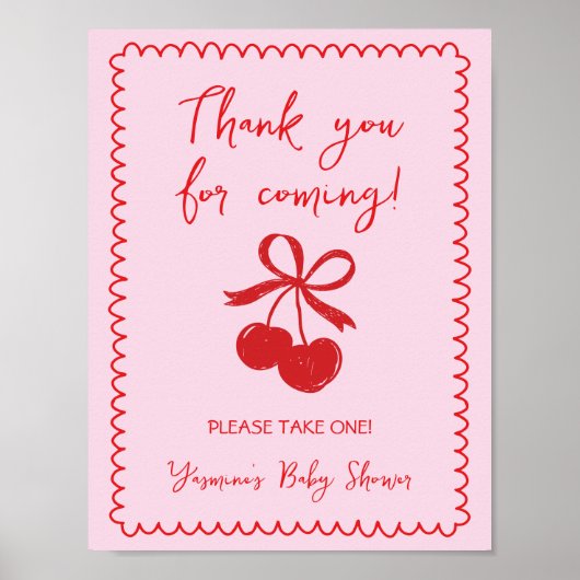 お願い1つのさくらんぼバウ赤ちゃん女の子シャワー ポスター (正面)