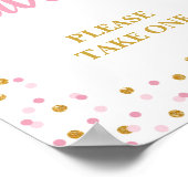 お願い1つのパーティーサインを取るピンクと金ゴールド ポスター (角)