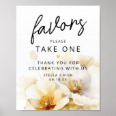 お願い1つの白い金ゴールド花模様 ポスター (正面)