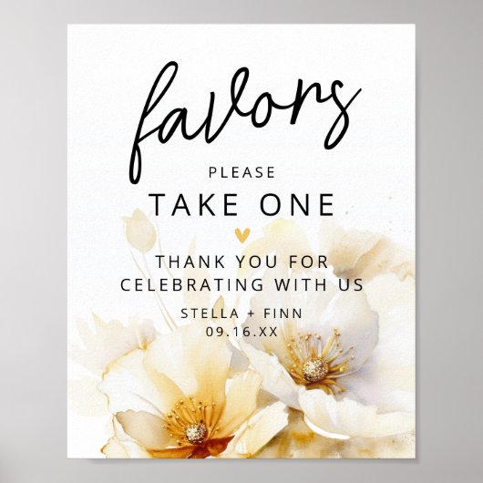 お願い1つの白い金ゴールド花模様 ポスター (正面)