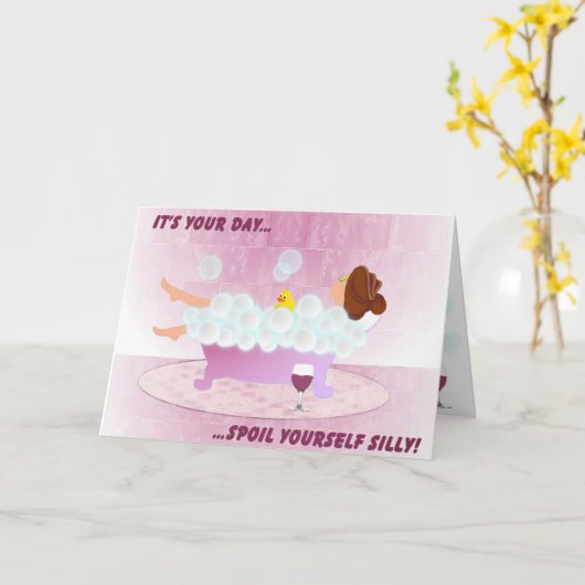 お風呂に入った女性 カード (黄色い花)