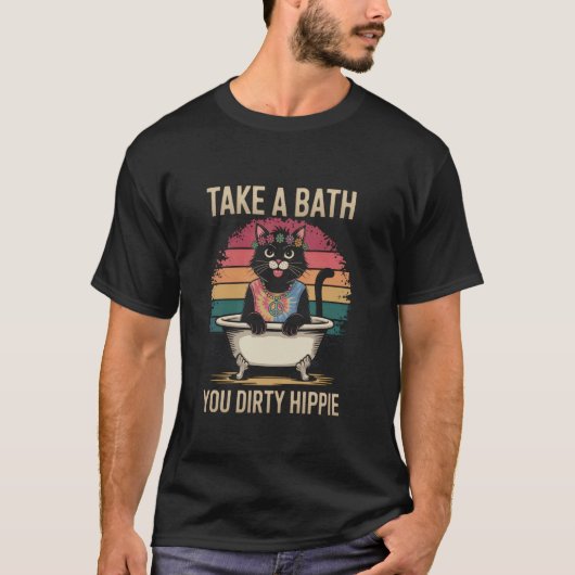 お風呂に入って Dirty Hippie Tシャツ ねこ グッズ (正面)