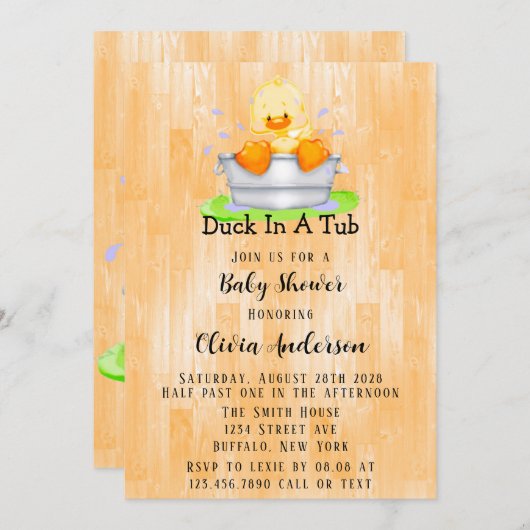 お風呂に入るチャイルドシャワー 招待状 (正面/裏面)