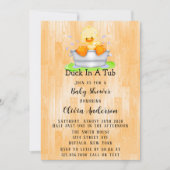 お風呂の水に浮かぶカモの赤ちゃんシャワー 招待状 (正面)