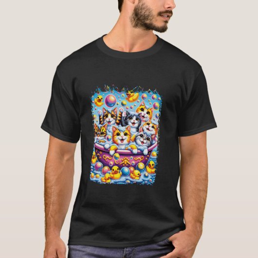 お風呂の猫が楽しい 面白い猫の風呂 バスマット Tシャツ (正面)