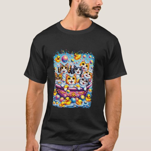 お風呂の猫が楽しい 面白い猫の風呂 バスマット Tシャツ (正面)