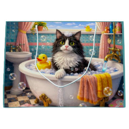 お風呂タイム , 猫  ラージペーパーバッグ