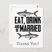 お食べ、お飲み、そして結婚しよう サメのウェディング お礼 ポストカード (正面/裏面)